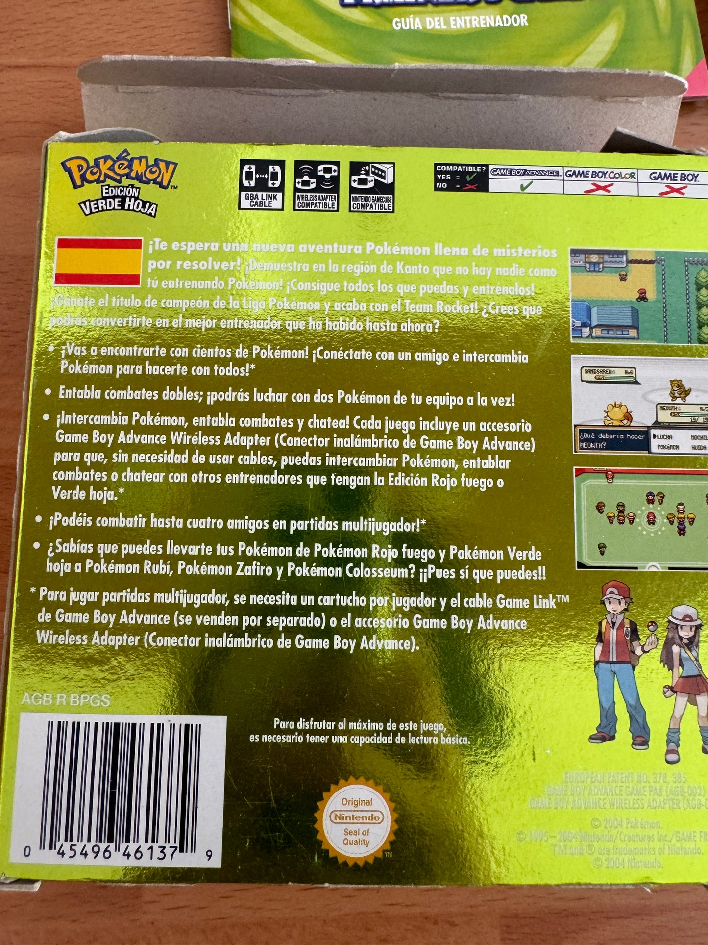 Pokémon Edición Verde Hoja GBA Completo Caja Original + Adaptador Inalámbrico PAL España