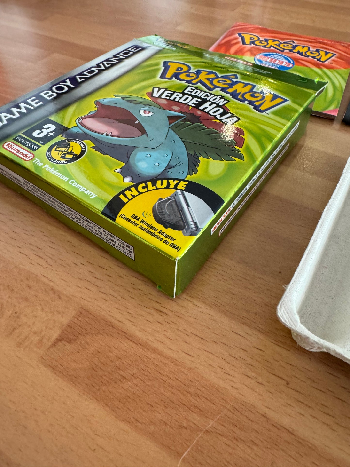 Pokémon Edición Verde Hoja GBA Completo Caja Original + Adaptador Inalámbrico PAL España