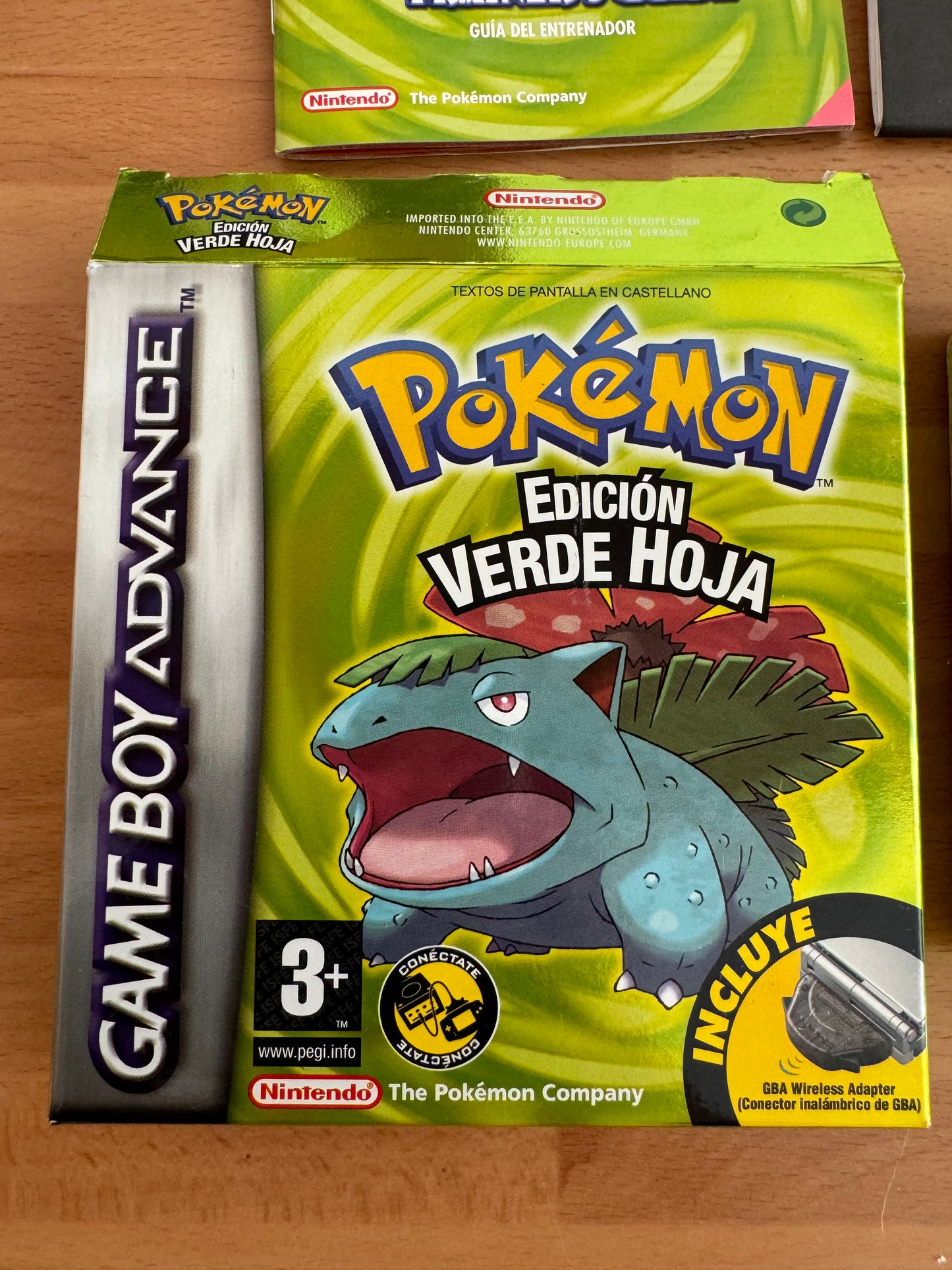 Pokémon Edición Verde Hoja GBA Completo Caja Original + Adaptador Inalámbrico PAL España